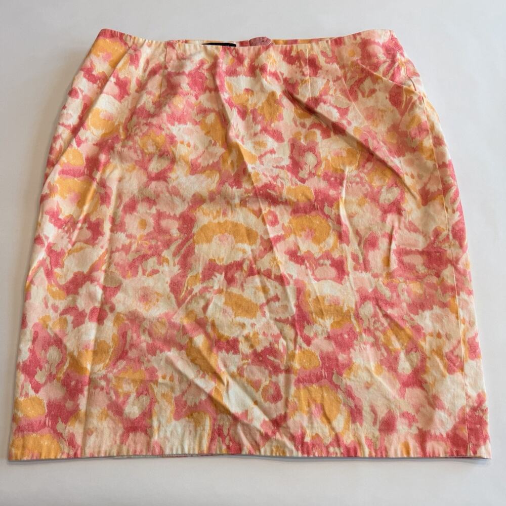 Talbots Women's Lined Pencil Skirt Pink Orange Abstract Floral Rear Zip 16W